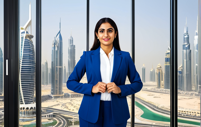 **
"A professional Arab woman, fully clothed in a modest, elegant business suit, standing confidently in a bright, modern office in Dubai, United Arab Emirates. The background features iconic skyscrapers. Perfect anatomy, correct proportions, well-formed hands, proper finger count, natural body proportions. Safe for work, appropriate content, professional, family-friendly, high-quality, professional photography."
**