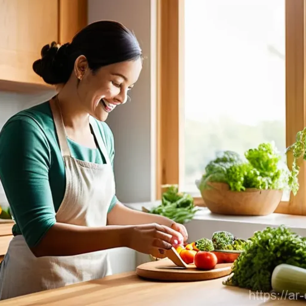 친환경 주방 도구 사용의 효과 - **Prompt 1: A Family's Healthy Kitchen Moment**
"A cozy, sunlit kitchen interior with a warm, in...