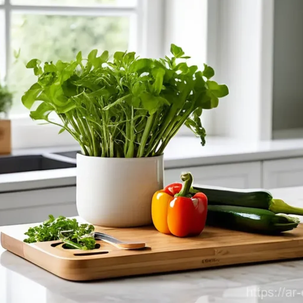 가정에서 사용할 수 있는 친환경 조리 도구 - **Prompt 1: The Serene Bamboo Kitchen Oasis**
    A bright, clean, and minimalist kitchen scene bath...