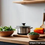 Home 22 친환경 주방 도구로 만드는 간편식 레시피 - A bright and airy kitchen with a contemporary, minimalist design. Sunlight bathes the scene, highlig...