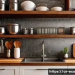 Home 21 주방 도구 선택 시 환경적 고려 사항 - A modern Arabic kitchen interior showcasing eco-friendly kitchen utensils made from natural wood, st...